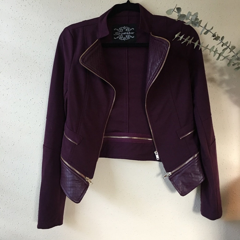 Open Cropped Blazer with Vegan Leather Accents